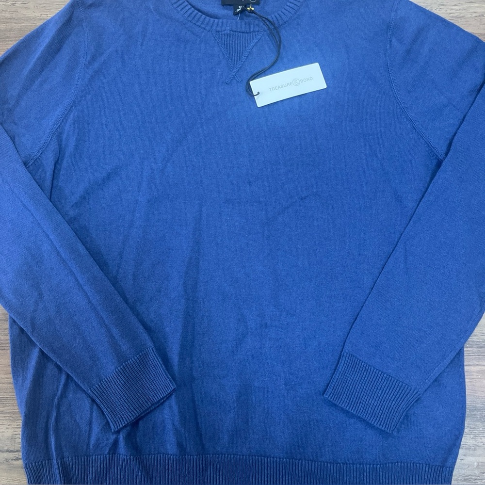 NWT-Soft Treasure & Bond, Cotton/ Cashmere Steel Blue Sweater, , Men’s Size XL